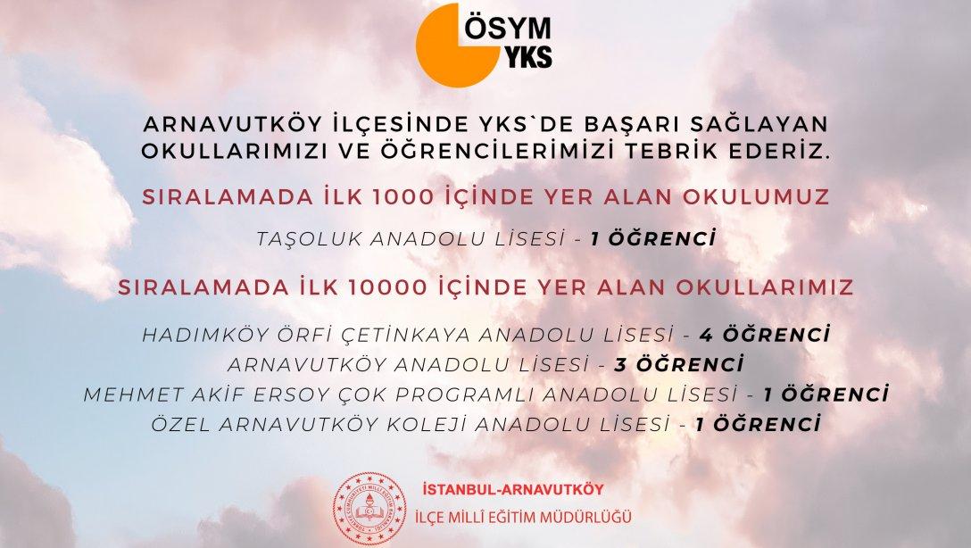 Arnavutköy ilçesinde YKS`de ilk 10 bin içerisinde başarı sağlayan okullarımızı ve öğrencilerimizi tebrik ederiz.